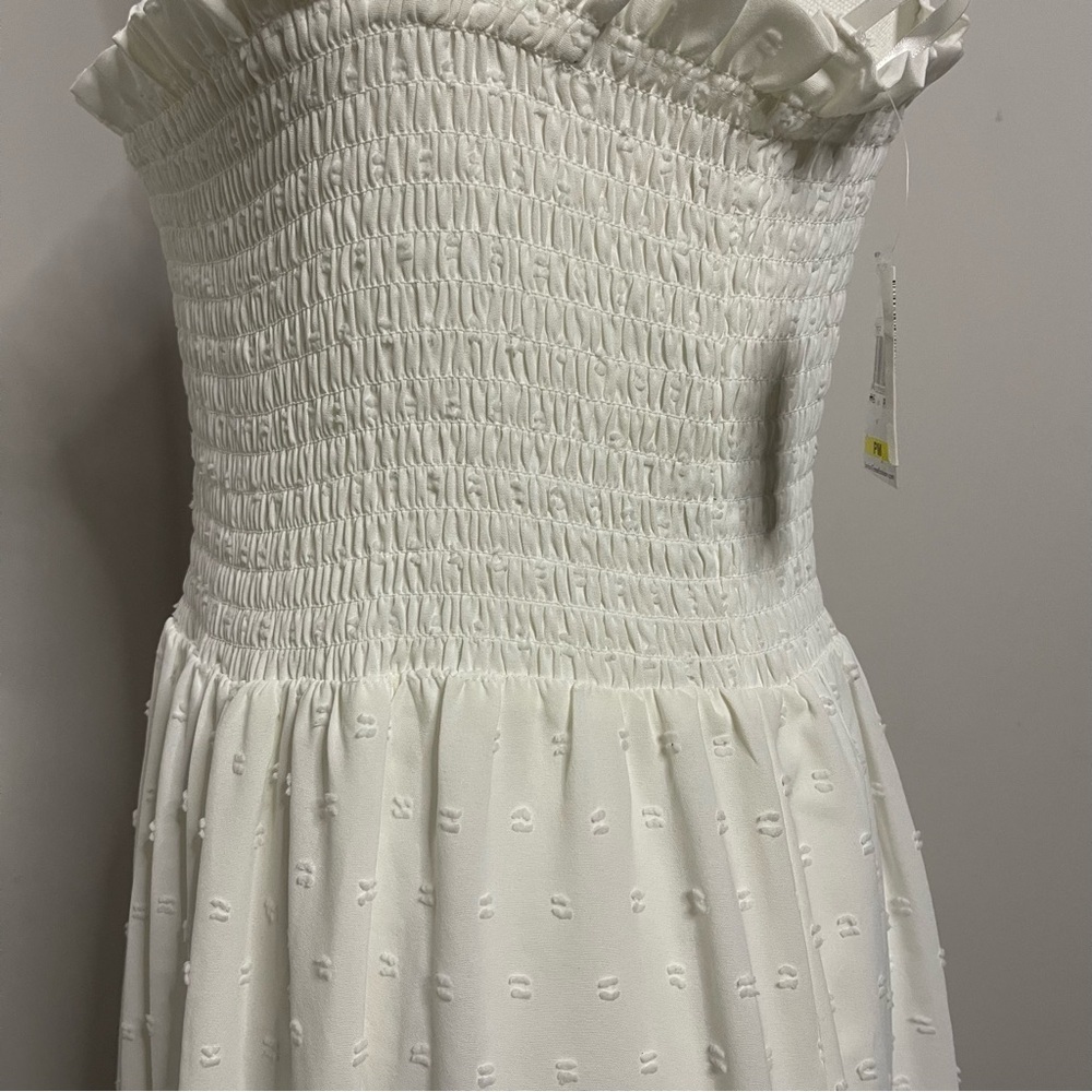 NWT London Times Women's Clip Dot Fabric Midi Dress with Smocked bodice - Picture 6 of 9